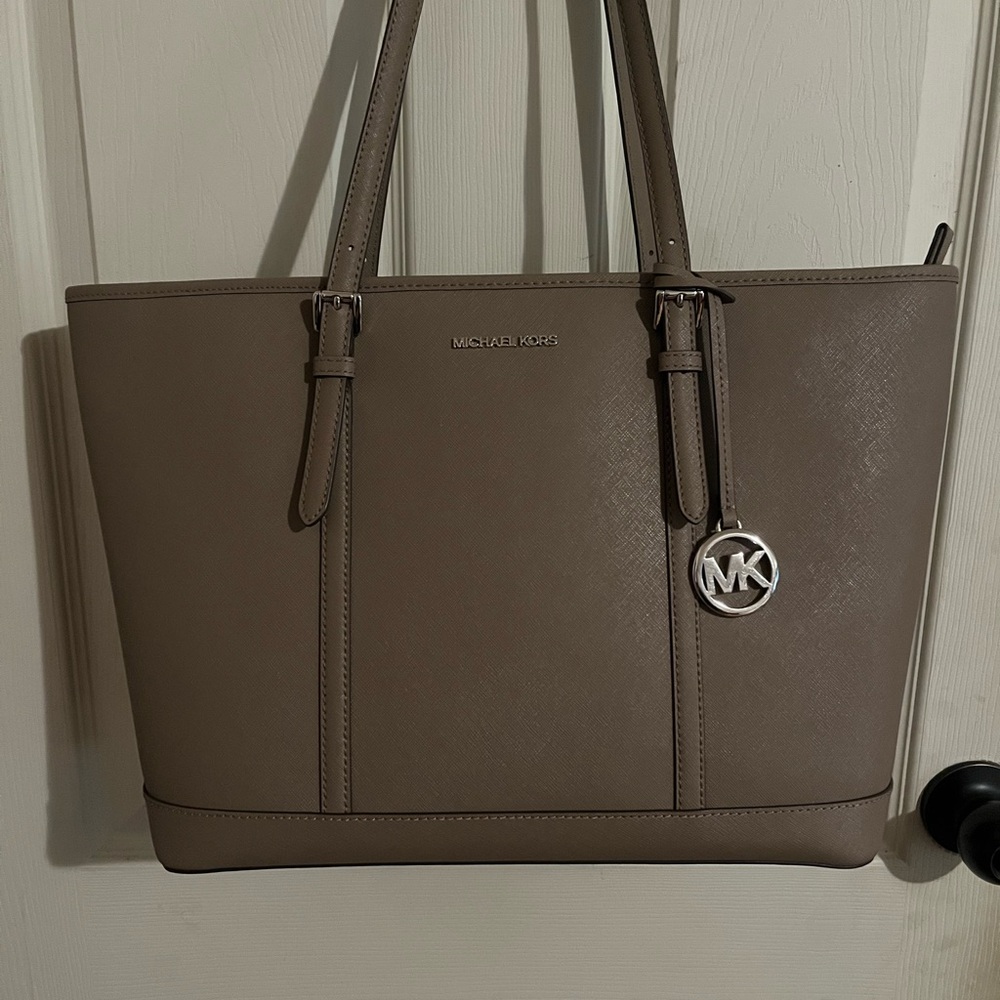 Michael Kors Taupe Tote Bag with Silver Hardware